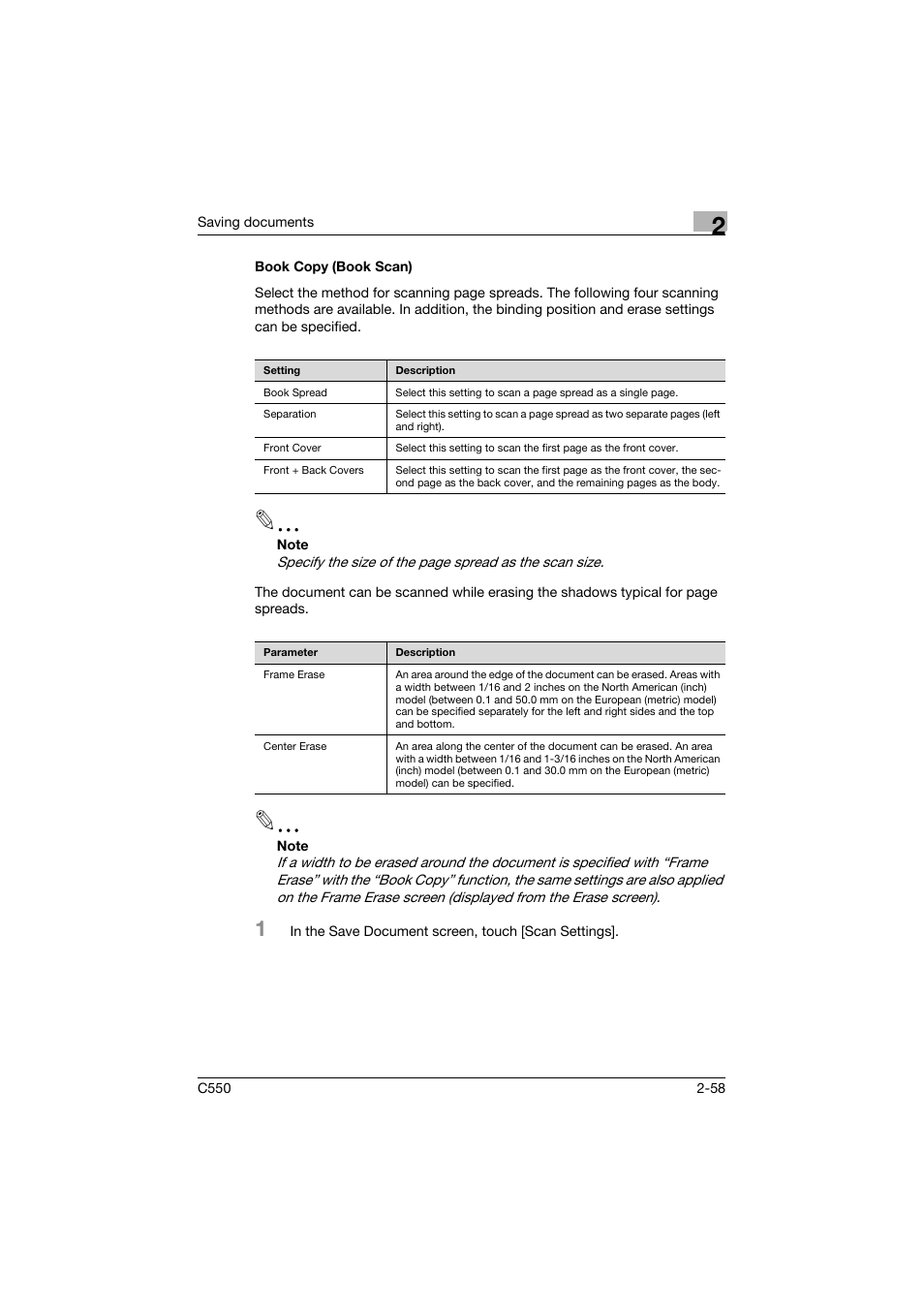 Book copy (book scan), Book copy (book scan) -58, P. 2-58 | Konica Minolta bizhub C550 User Manual | Page 94 / 359