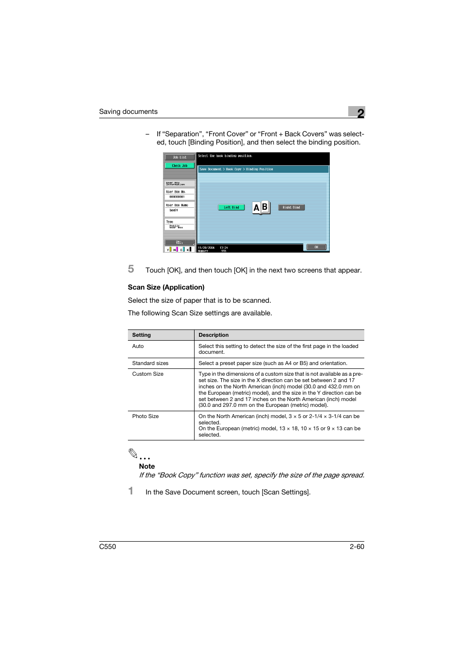 Scan size (application), Scan size (application) -60, P. 2-60 | Konica Minolta bizhub C550 User Manual | Page 96 / 359