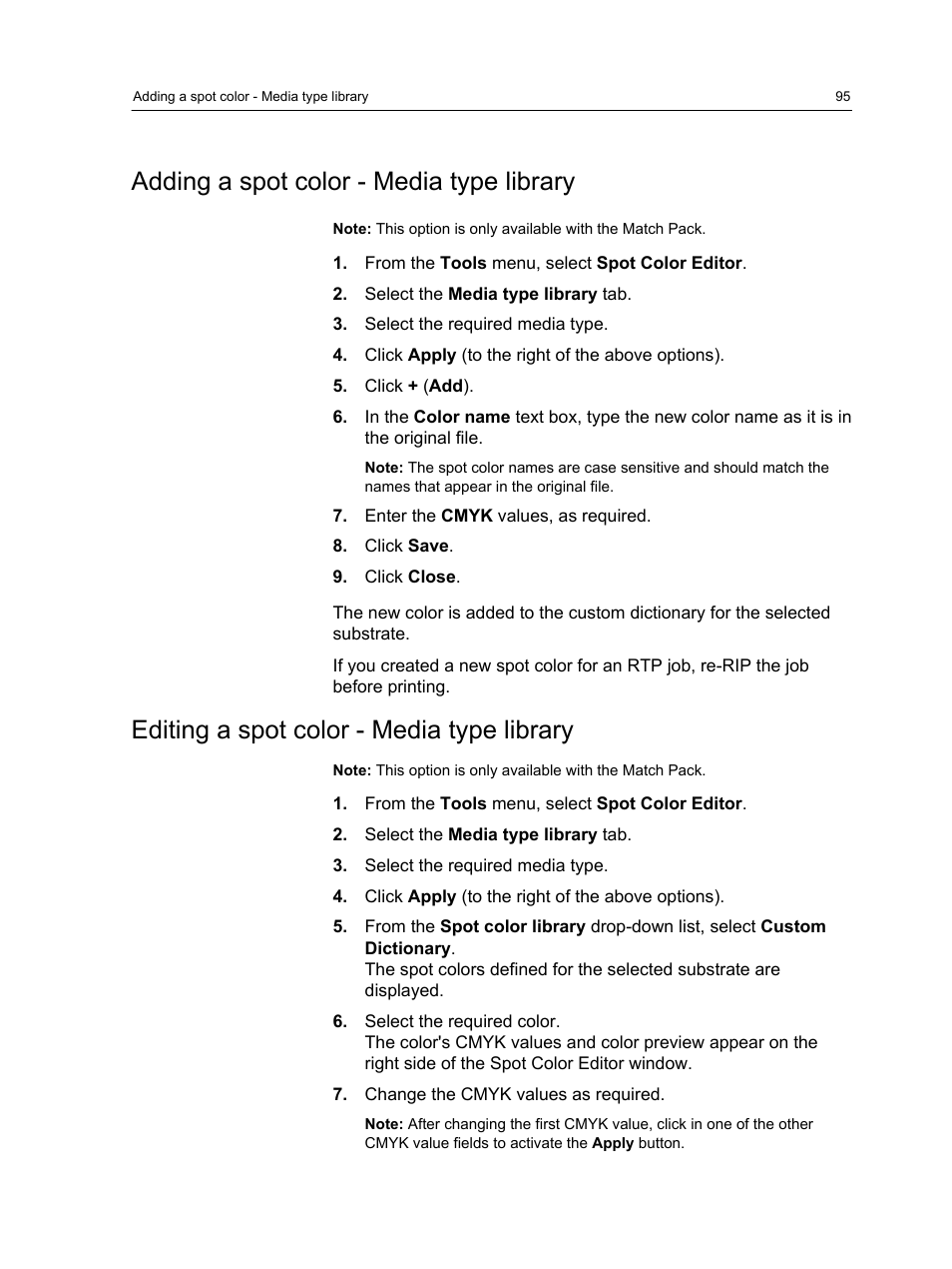 Adding a spot color - media type library, Editing a spot color - media type library | Konica Minolta bizhub PRESS C1060 User Manual | Page 105 / 270