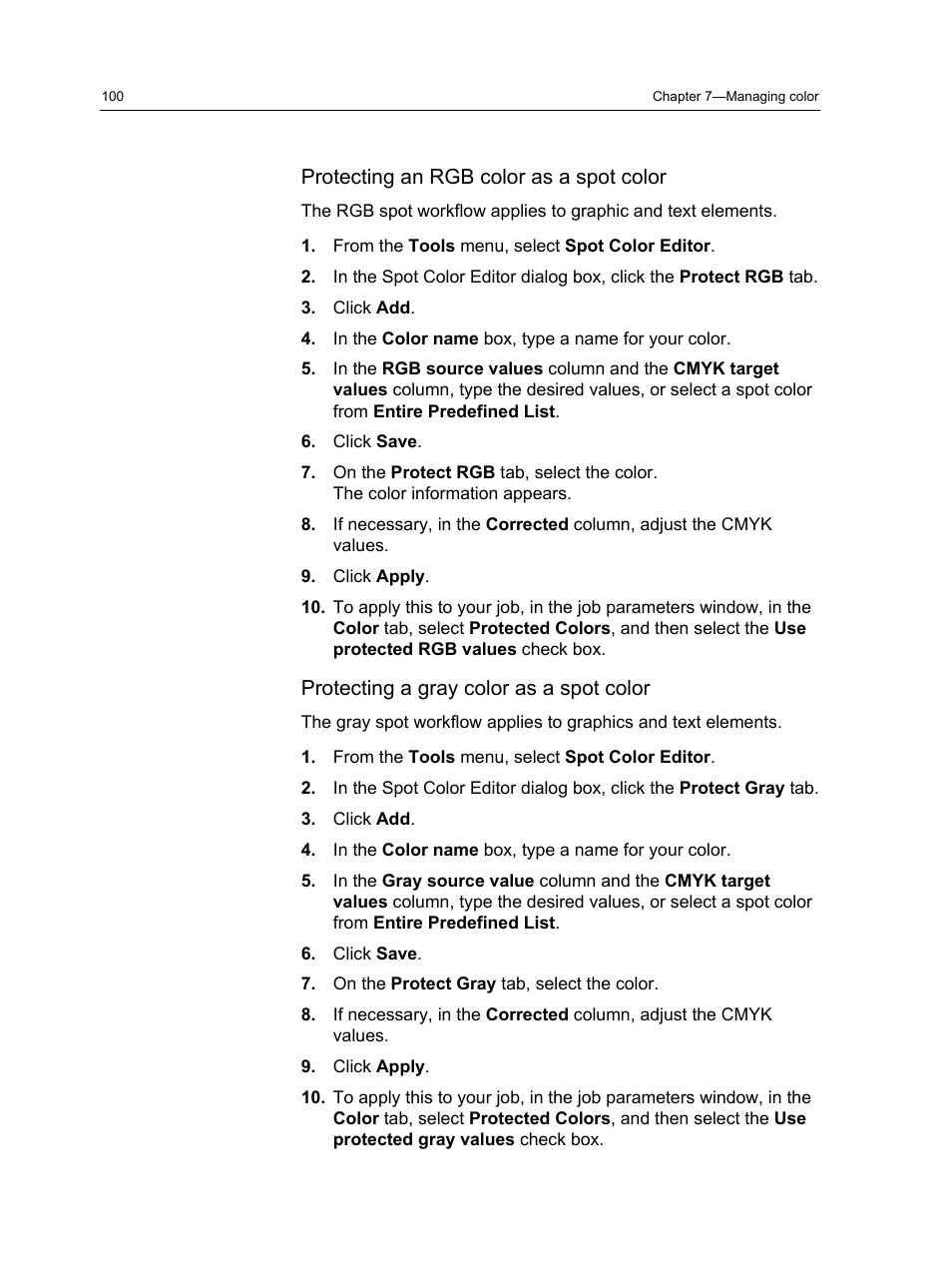 Protecting an rgb color as a spot color, Protecting a gray color as a spot color | Konica Minolta bizhub PRESS C1060 User Manual | Page 110 / 270