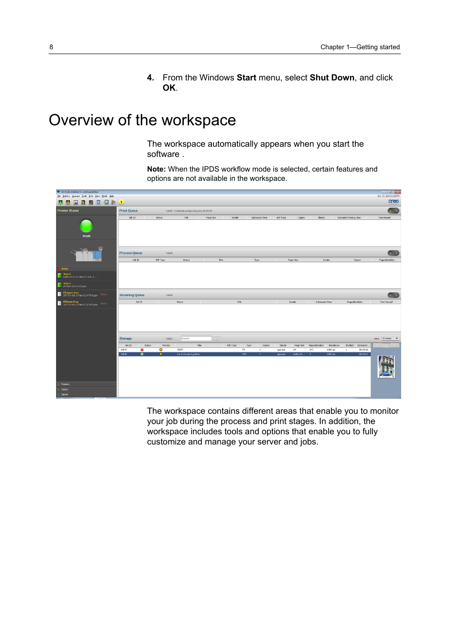 Overview of the workspace | Konica Minolta bizhub PRESS C1060 User Manual | Page 18 / 270