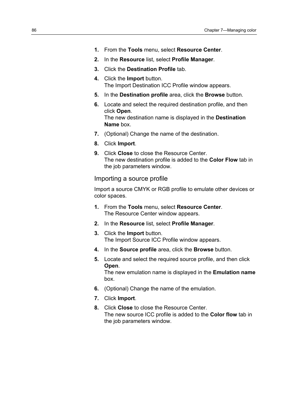 Importing a source profile | Konica Minolta bizhub PRESS C1060 User Manual | Page 96 / 270