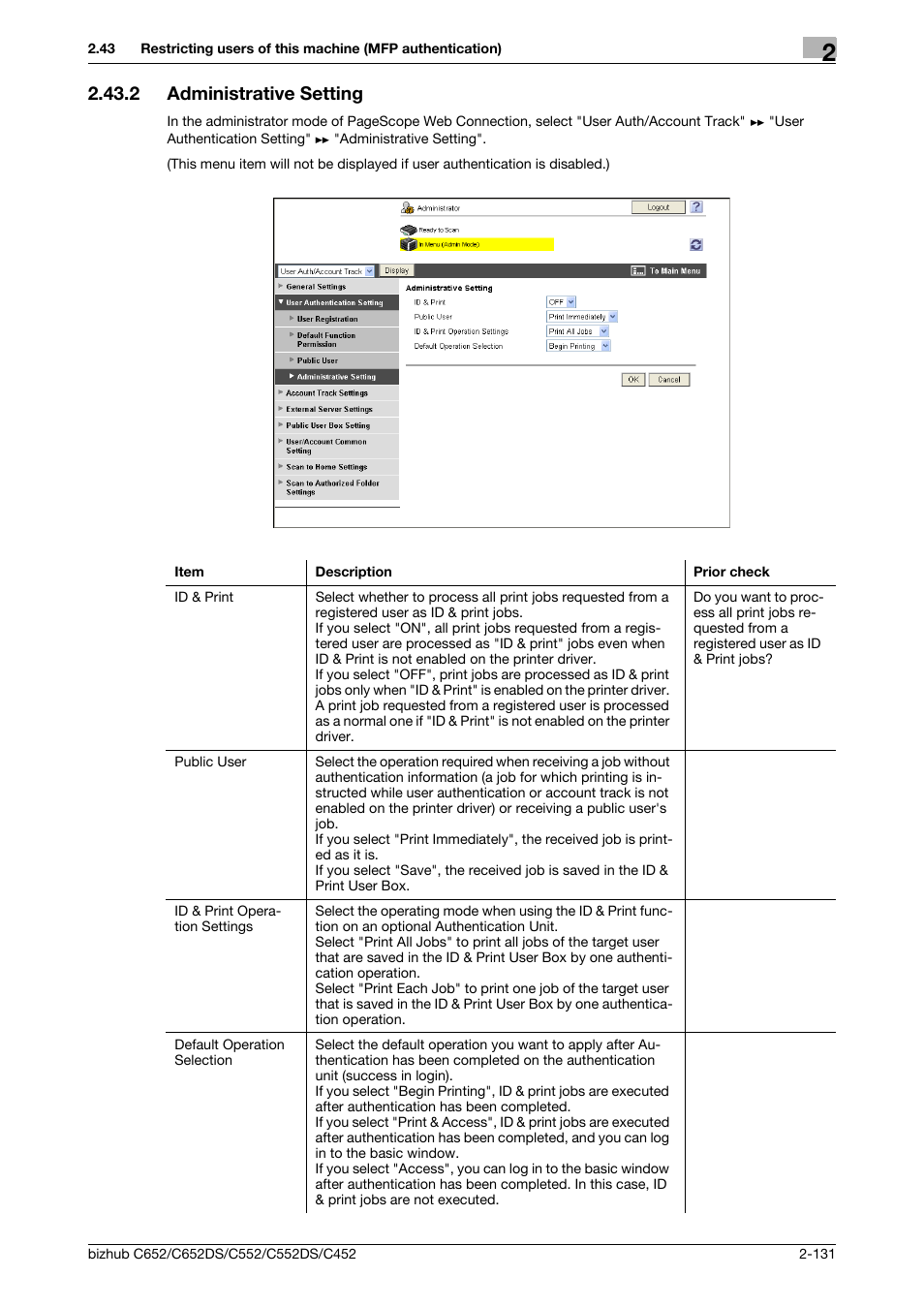 2 administrative setting, Administrative setting -131, Administrative setting | Konica Minolta BIZHUB C652DS User Manual | Page 149 / 343