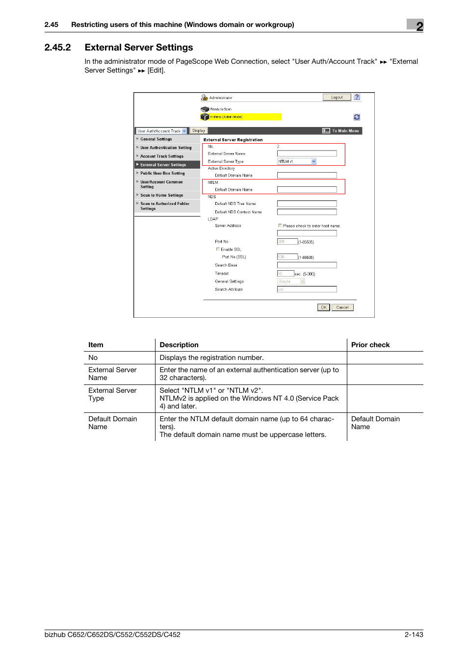 2 external server settings, External server settings -143, External server settings | Konica Minolta BIZHUB C652DS User Manual | Page 161 / 343