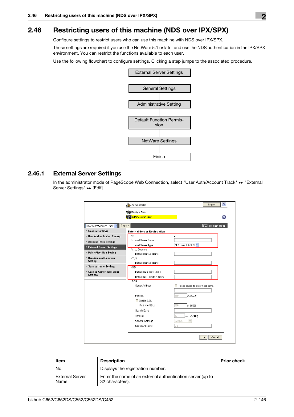 1 external server settings, External server settings -146, P. 2-146 | Konica Minolta BIZHUB C652DS User Manual | Page 164 / 343