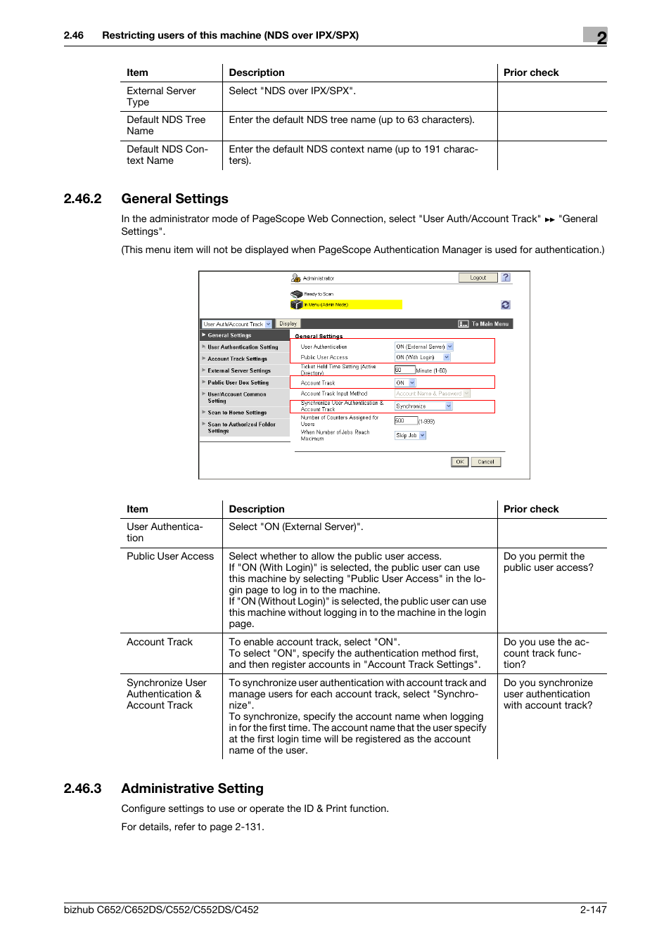2 general settings, 3 administrative setting, General settings -147 | Administrative setting -147, General settings, Administrative setting | Konica Minolta BIZHUB C652DS User Manual | Page 165 / 343
