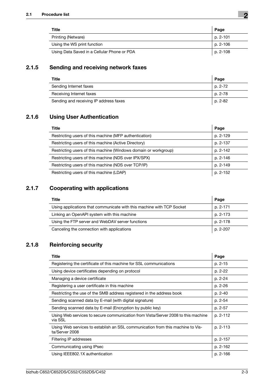 5 sending and receiving network faxes, 6 using user authentication, 7 cooperating with applications | 8 reinforcing security, Sending and receiving network faxes -3, Using user authentication -3, Cooperating with applications -3, Reinforcing security -3 | Konica Minolta BIZHUB C652DS User Manual | Page 21 / 343