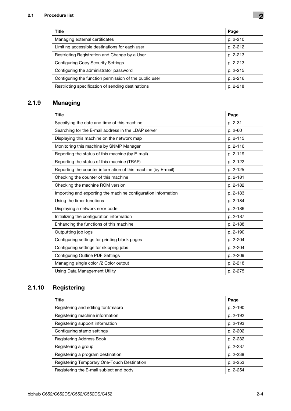 9 managing, 10 registering, Managing -4 | Registering -4 | Konica Minolta BIZHUB C652DS User Manual | Page 22 / 343