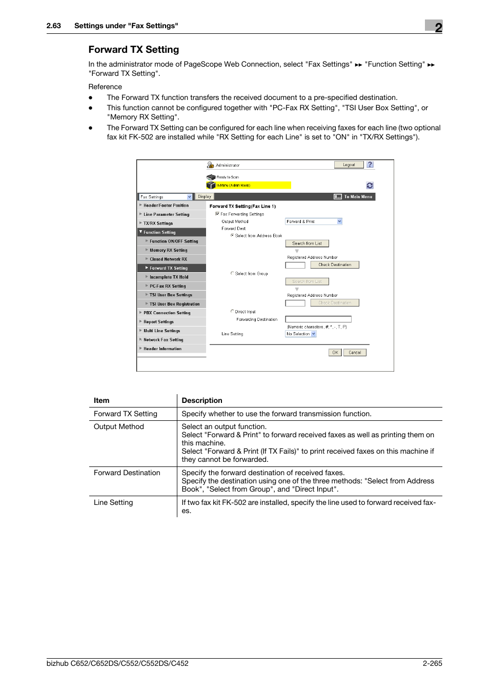 Forward tx setting, Forward tx setting -265 | Konica Minolta BIZHUB C652DS User Manual | Page 283 / 343