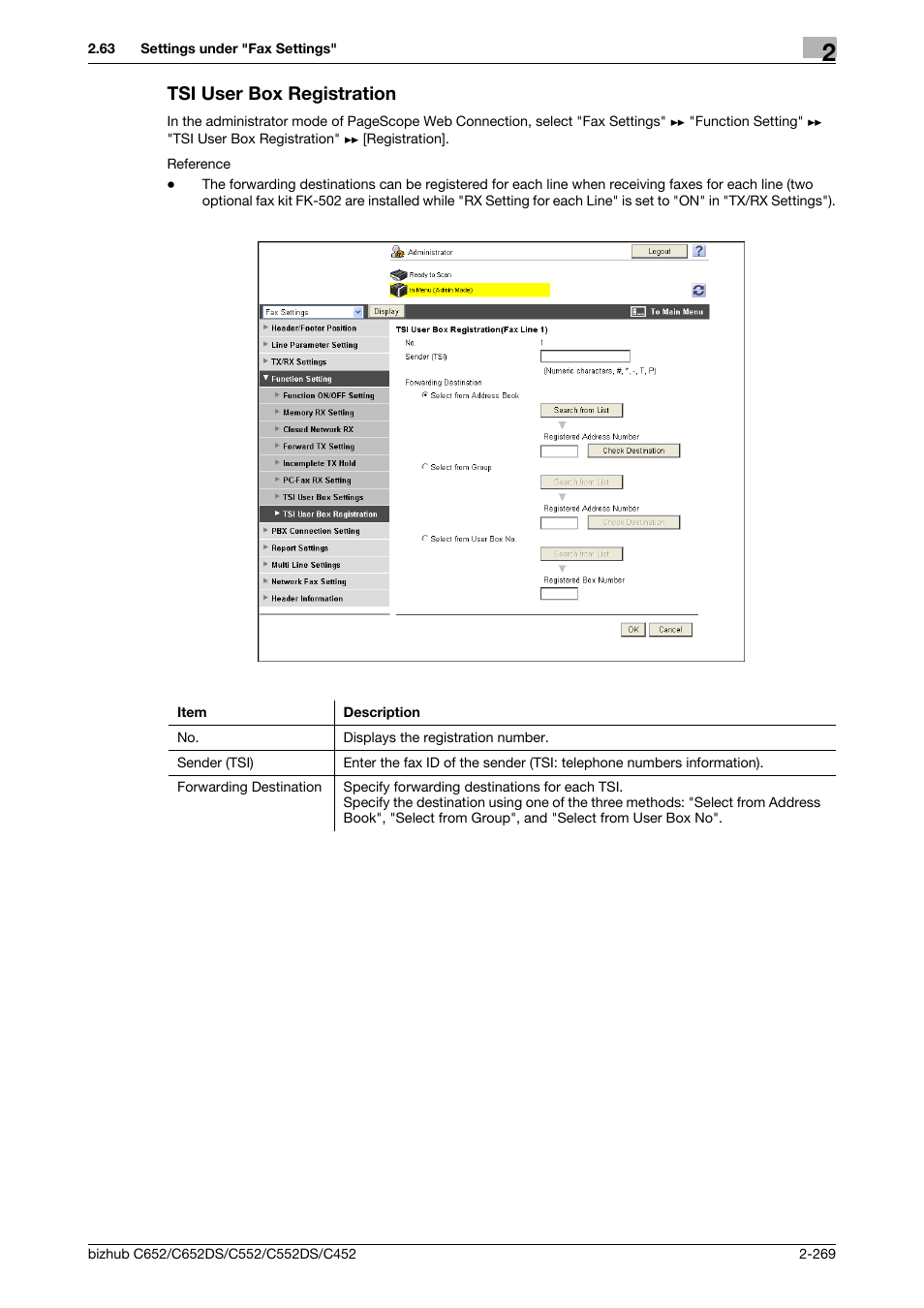Tsi user box registration, Tsi user box registration -269 | Konica Minolta BIZHUB C652DS User Manual | Page 287 / 343