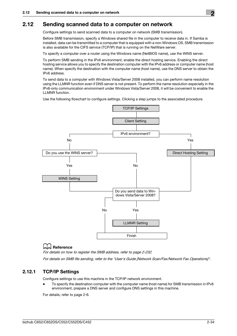 12 sending scanned data to a computer on network, 1 tcp/ip settings, Sending scanned data to a computer on network -34 | Tcp/ip settings -34 | Konica Minolta BIZHUB C652DS User Manual | Page 52 / 343