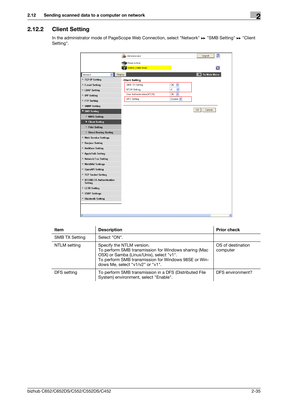 2 client setting, Client setting -35, Client setting | Konica Minolta BIZHUB C652DS User Manual | Page 53 / 343