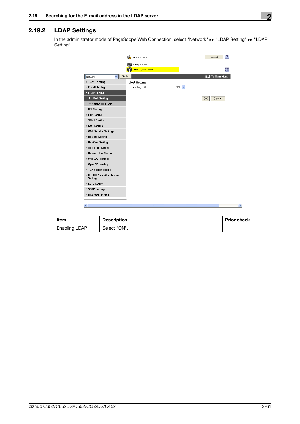 2 ldap settings, Ldap settings -61, Ldap settings | Konica Minolta BIZHUB C652DS User Manual | Page 79 / 343