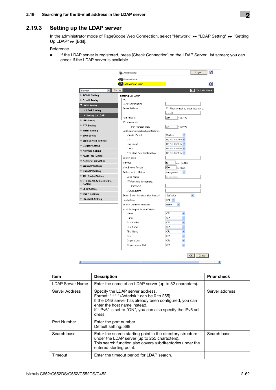 3 setting up the ldap server, Setting up the ldap server -62, Setting up the ldap | Server | Konica Minolta BIZHUB C652DS User Manual | Page 80 / 343