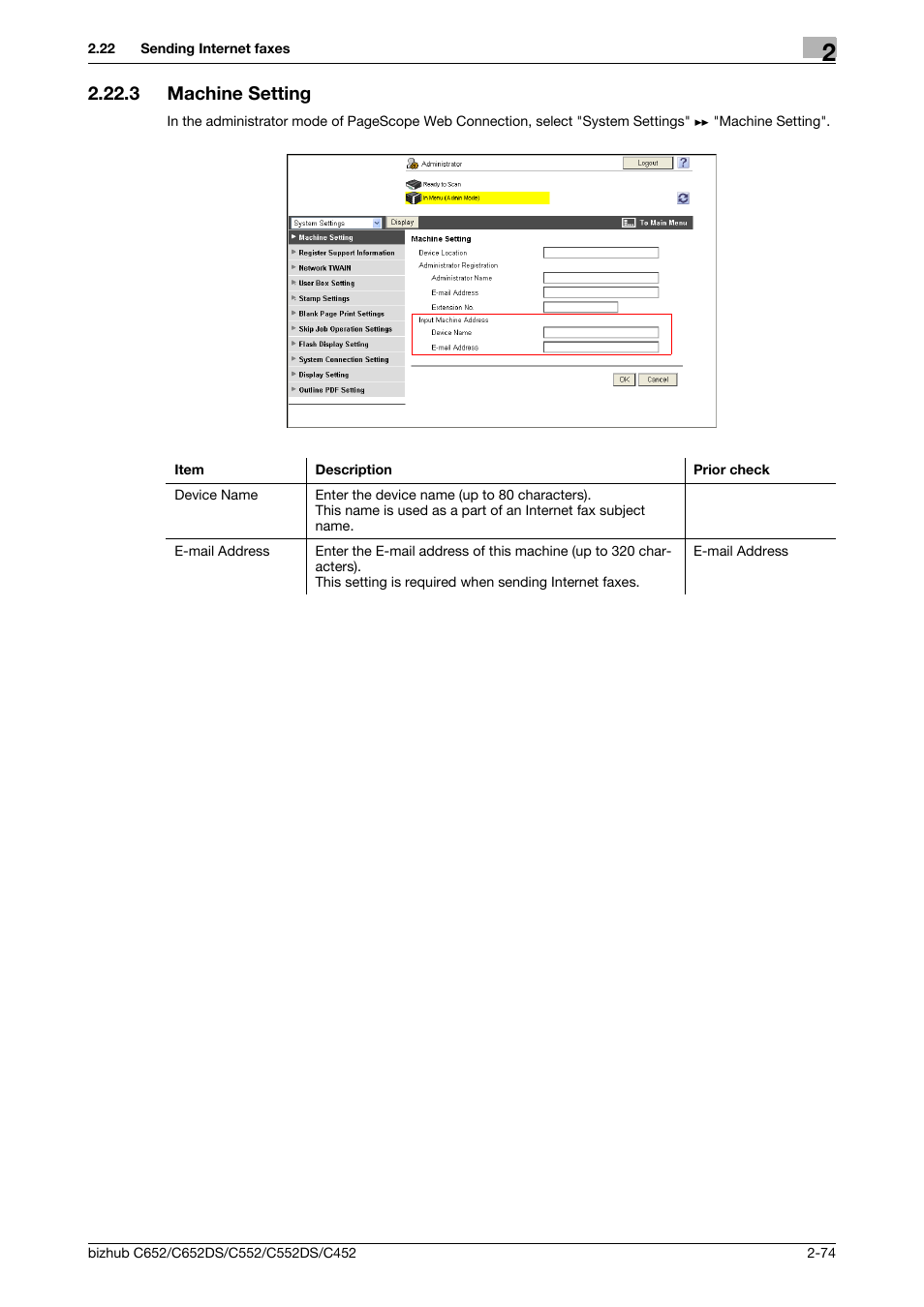 3 machine setting, Machine setting -74, Machine setting | Konica Minolta BIZHUB C652DS User Manual | Page 92 / 343