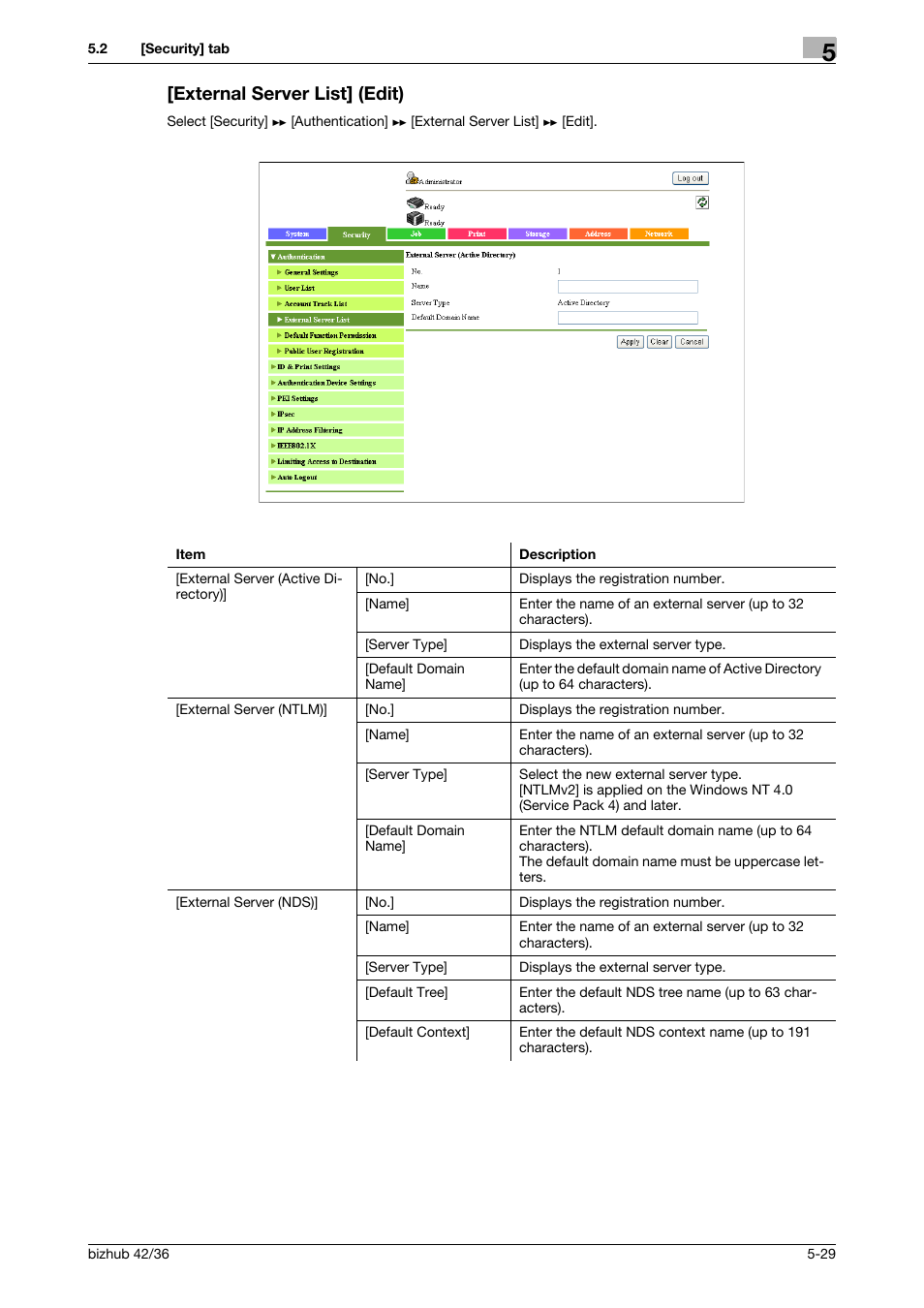 External server list] (edit), External server list] (edit) -29 | Konica Minolta bizhub 42 User Manual | Page 117 / 284