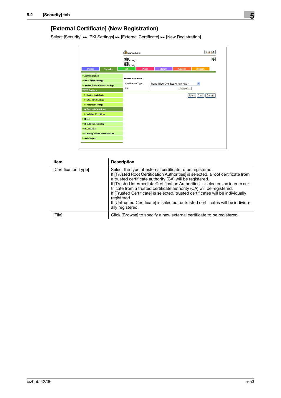 External certificate] (new registration), External certificate] (new registration) -53 | Konica Minolta bizhub 42 User Manual | Page 141 / 284
