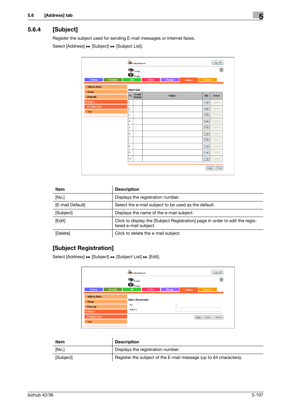 4 [subject, Subject registration, Subject] -107 [subject registration] -107 | Konica Minolta bizhub 42 User Manual | Page 195 / 284