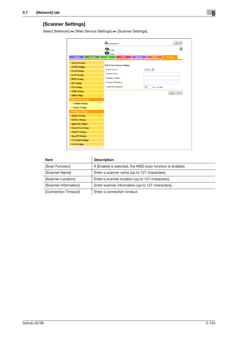 Scanner settings, Scanner settings] -134 | Konica Minolta bizhub 42 User Manual | Page 222 / 284