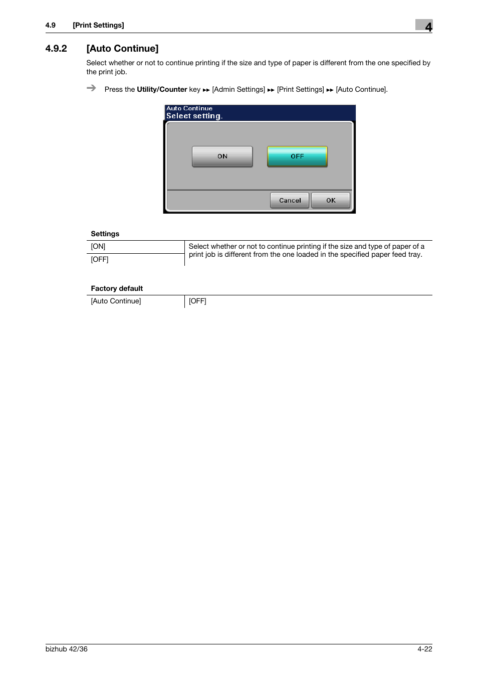 2 [auto continue, Auto continue] -22 | Konica Minolta bizhub 42 User Manual | Page 47 / 284