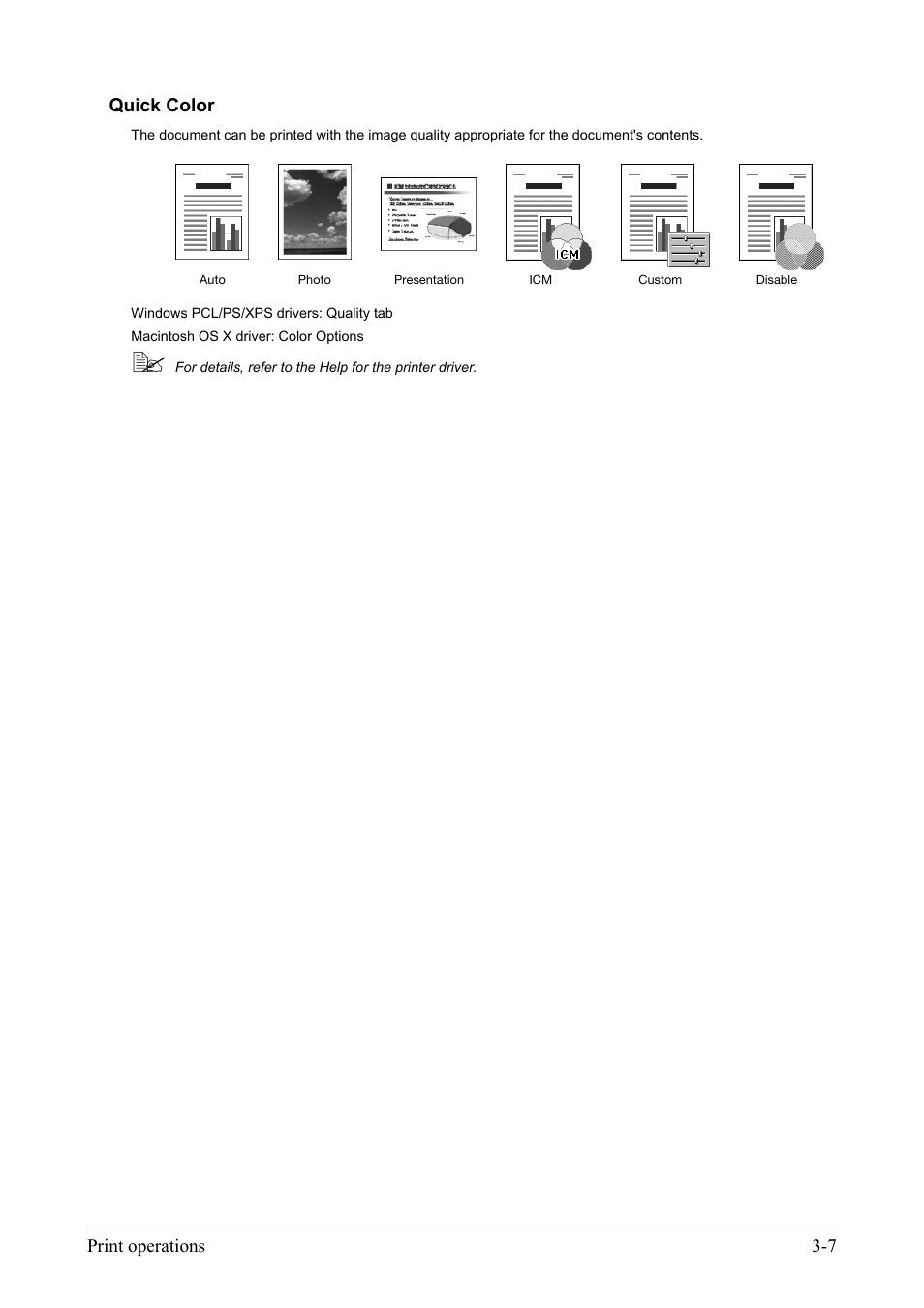 Quick color, Quick color -7, Print operations 3-7 quick color | Konica Minolta bizhub C35 User Manual | Page 23 / 42