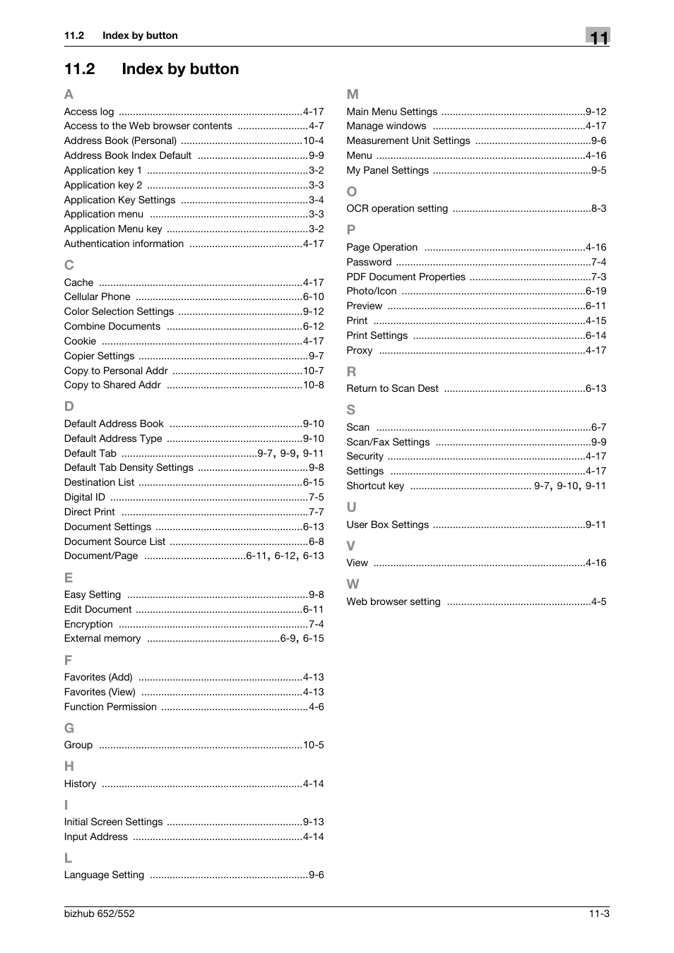 2 index by button, Index by button -3 | Konica Minolta bizhub 652 User Manual | Page 111 / 112