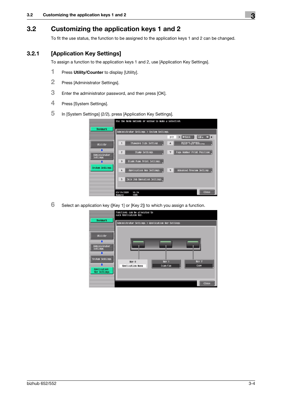 2 customizing the application keys 1 and 2, 1 [application key settings, Customizing the application keys 1 and 2 -4 | Application key settings] -4 | Konica Minolta bizhub 652 User Manual | Page 18 / 112