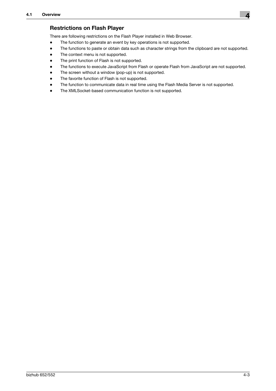 Restrictions on flash player, Restrictions on flash player -3 | Konica Minolta bizhub 652 User Manual | Page 22 / 112
