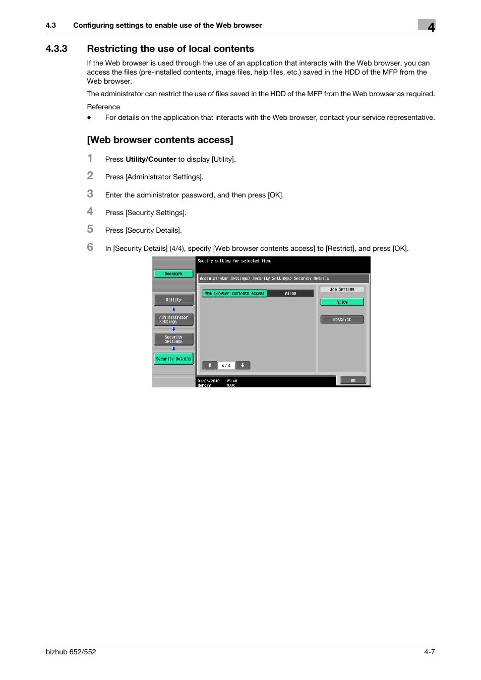 3 restricting the use of local contents, Web browser contents access | Konica Minolta bizhub 652 User Manual | Page 26 / 112