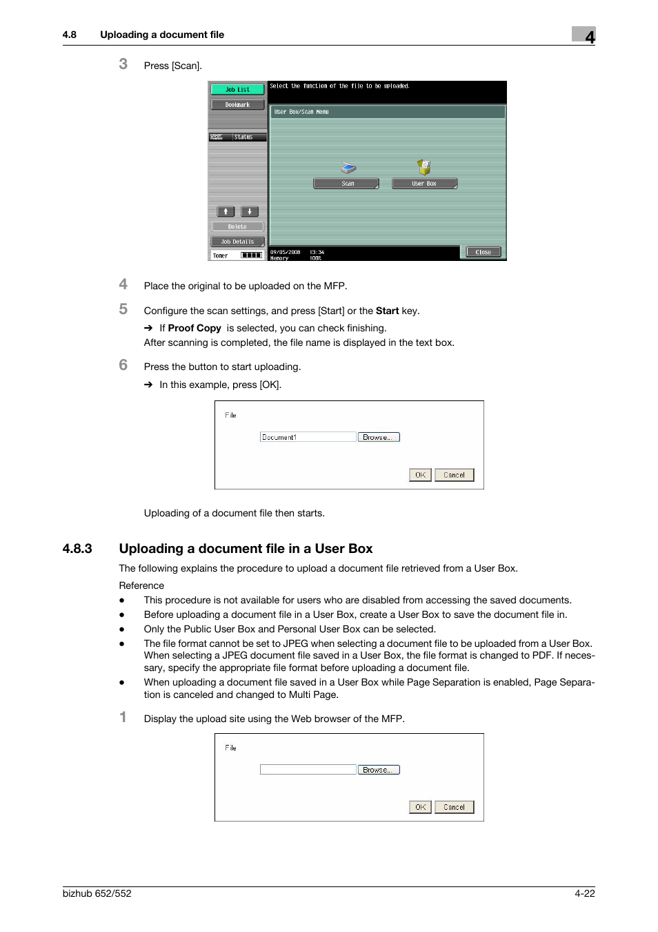 3 uploading a document file in a user box, Uploading a document file in a user box -22 | Konica Minolta bizhub 652 User Manual | Page 41 / 112