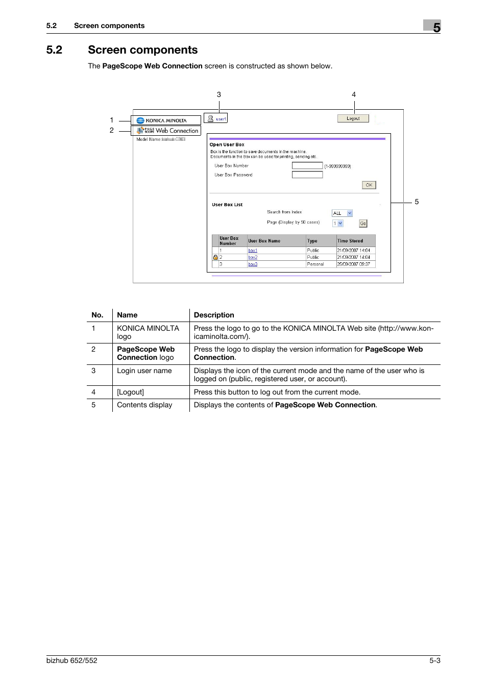 2 screen components, Screen components -3 | Konica Minolta bizhub 652 User Manual | Page 45 / 112