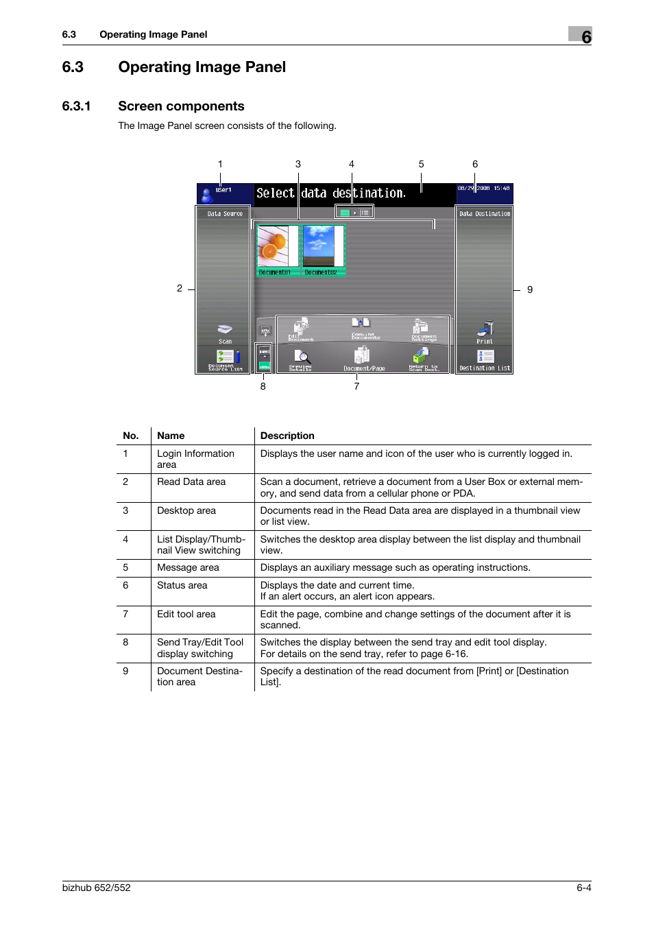 3 operating image panel, 1 screen components, Operating image panel -4 | Screen components -4 | Konica Minolta bizhub 652 User Manual | Page 56 / 112