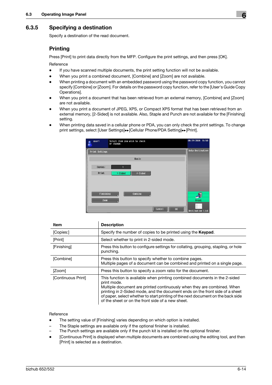 5 specifying a destination, Printing, Specifying a destination -14 printing -14 | Konica Minolta bizhub 652 User Manual | Page 66 / 112