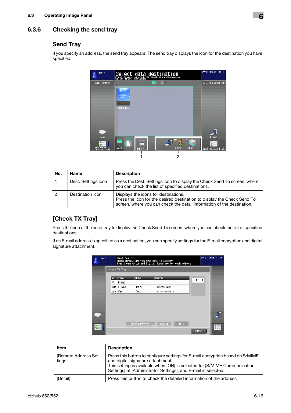 6 checking the send tray, Send tray, Check tx tray | 6 checking the send tray send tray | Konica Minolta bizhub 652 User Manual | Page 68 / 112