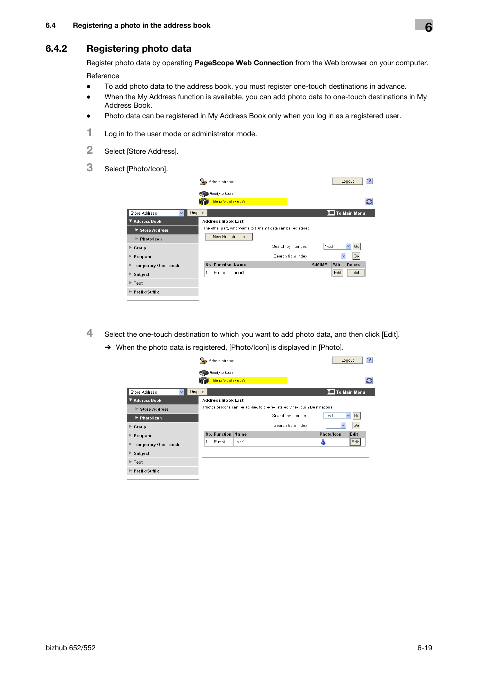 2 registering photo data, Registering photo data -19 | Konica Minolta bizhub 652 User Manual | Page 71 / 112