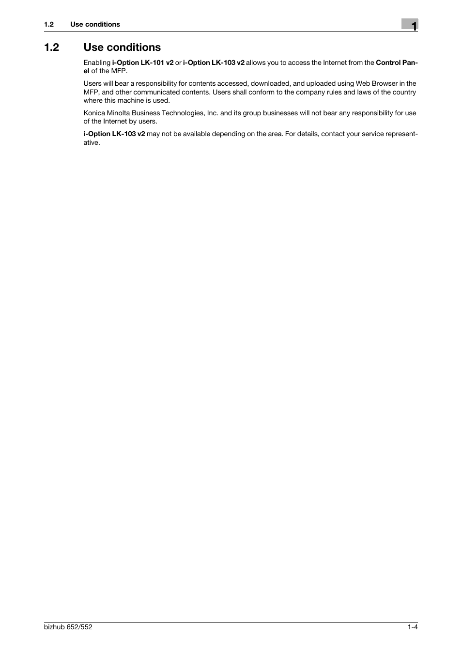 2 use conditions, Use conditions -4 | Konica Minolta bizhub 652 User Manual | Page 9 / 112