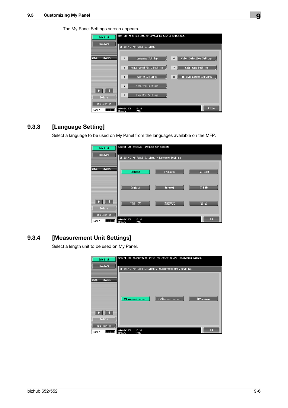 3 [language setting, 4 [measurement unit settings, Language setting] -6 | Measurement unit settings] -6 | Konica Minolta bizhub 652 User Manual | Page 92 / 112