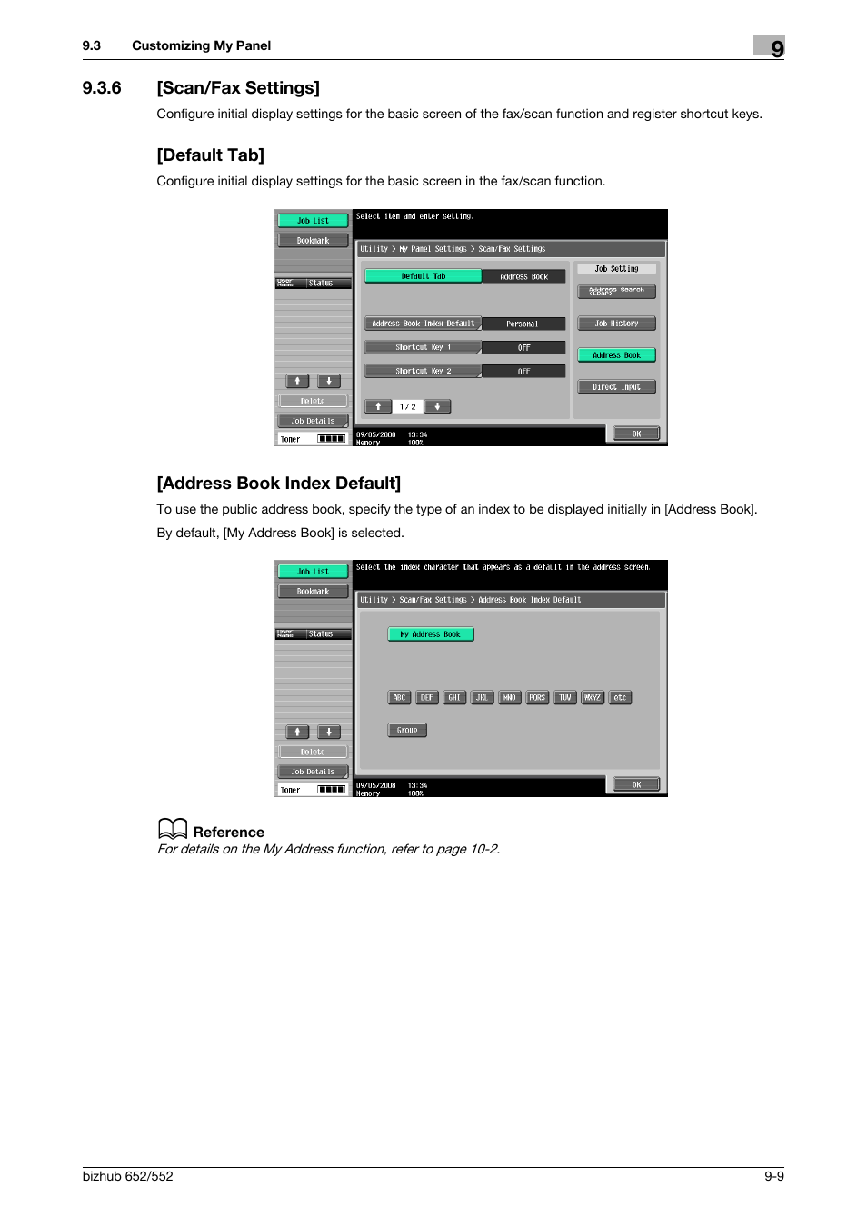 6 [scan/fax settings, Default tab, Address book index default | Konica Minolta bizhub 652 User Manual | Page 95 / 112