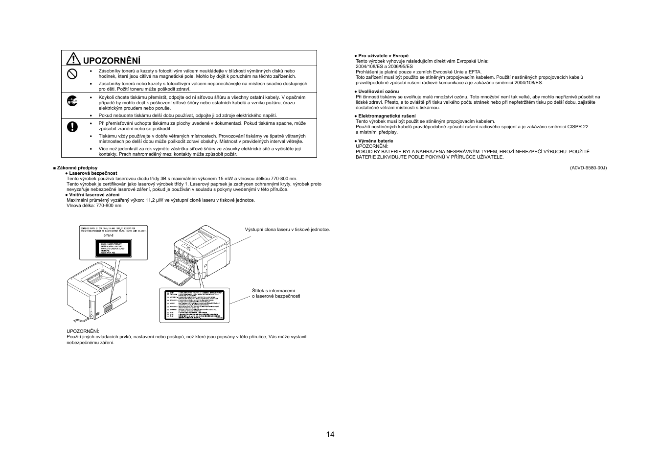 Upozornění | Konica Minolta bizhub C35P User Manual | Page 15 / 46