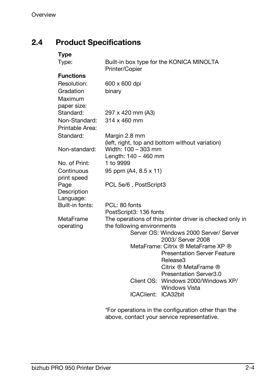 4 product specifications | Konica Minolta bizhub PRO 950 User Manual | Page 18 / 160