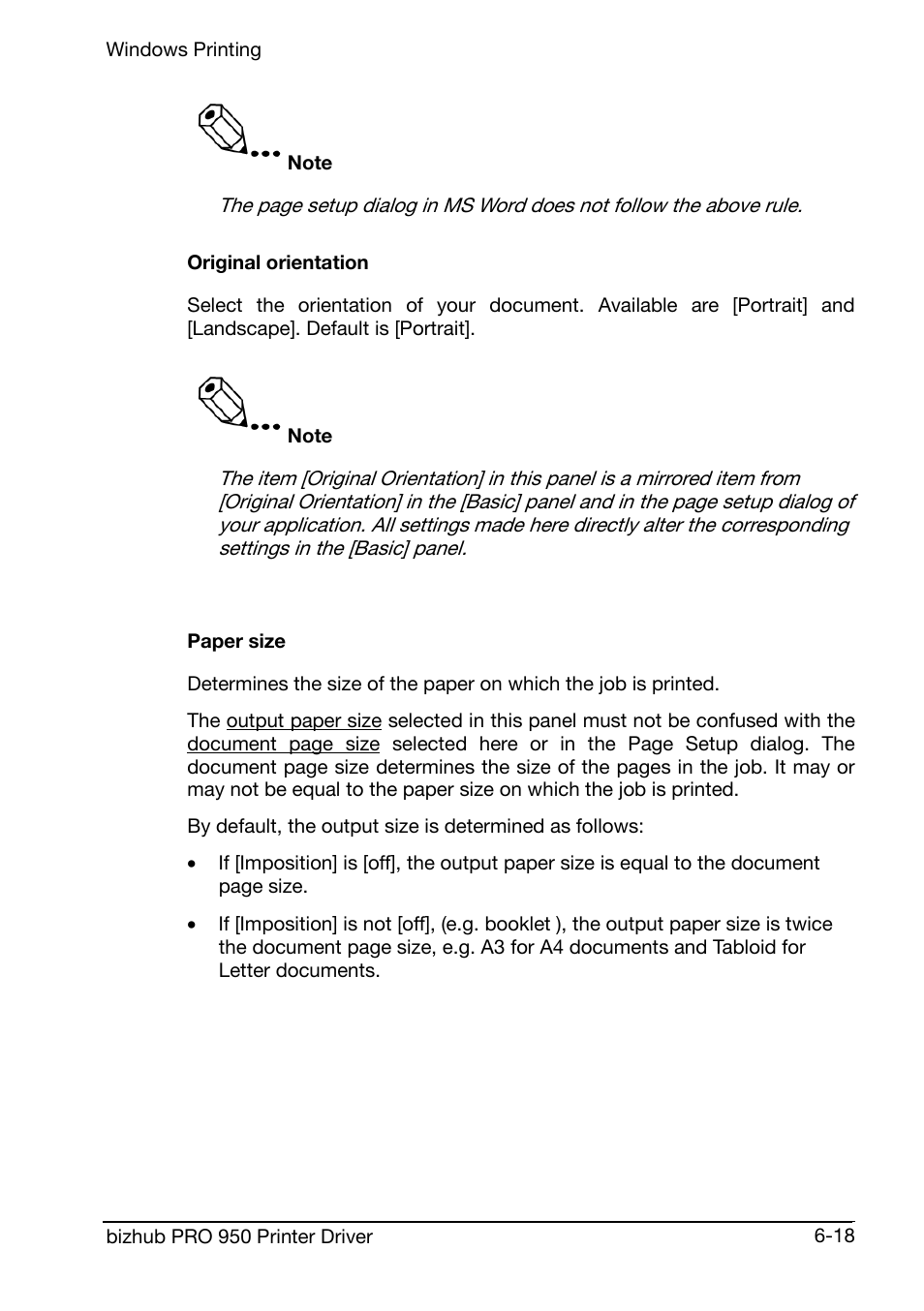 Original orientation, Paper size | Konica Minolta bizhub PRO 950 User Manual | Page 82 / 160