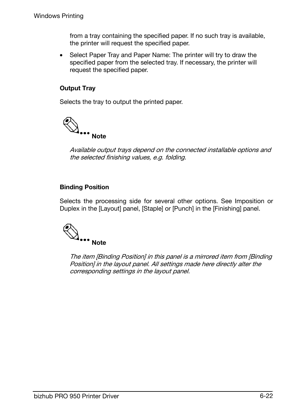 Output tray, Binding position | Konica Minolta bizhub PRO 950 User Manual | Page 86 / 160