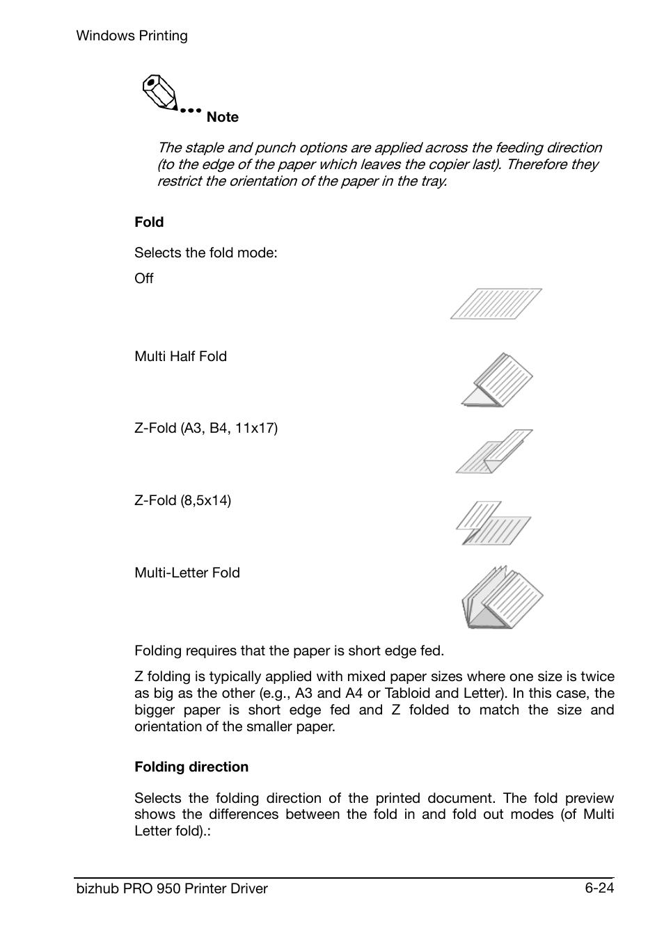 Fold, Folding direction | Konica Minolta bizhub PRO 950 User Manual | Page 88 / 160