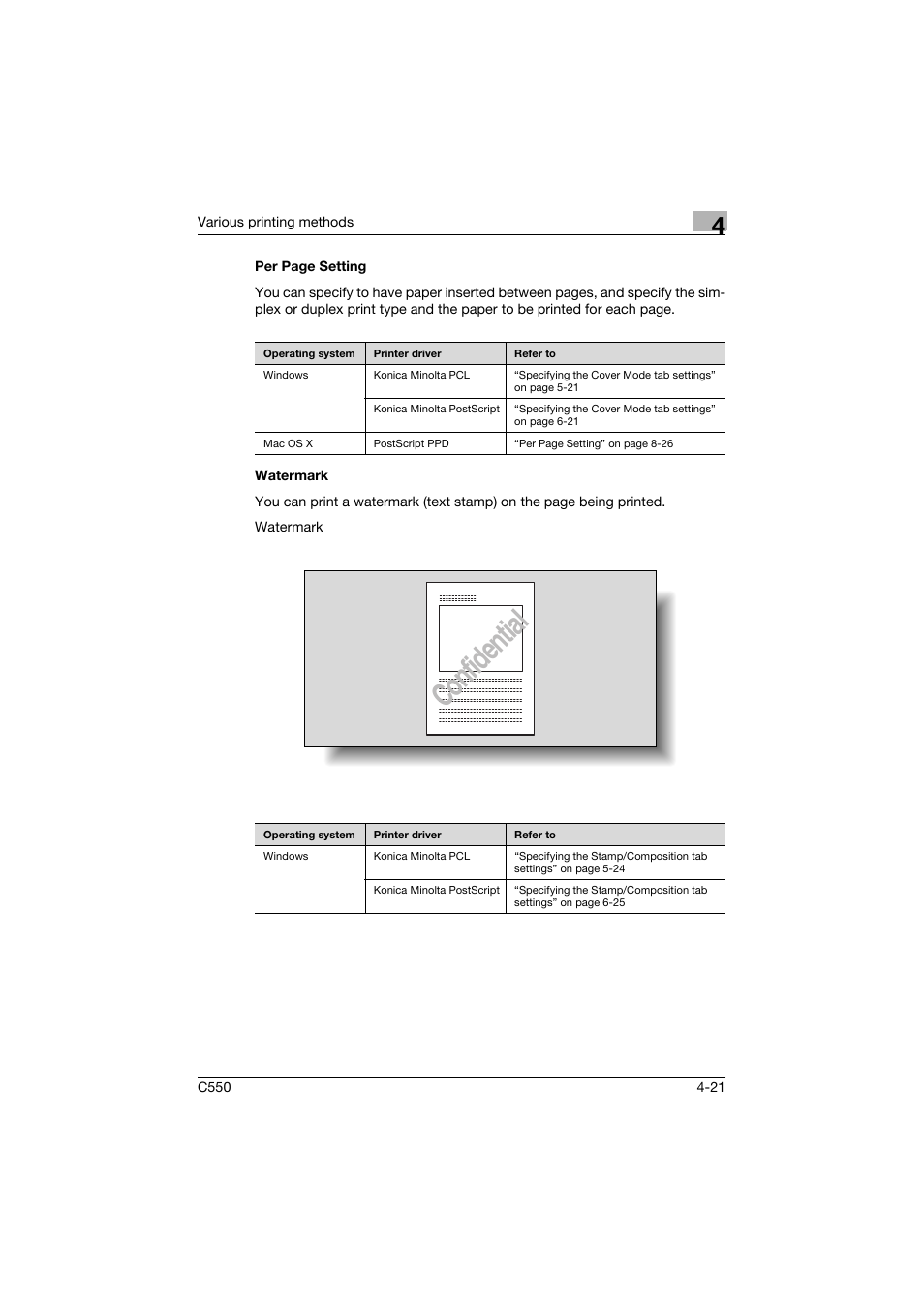 Watermark, Confidential | Konica Minolta bizhub C550 User Manual | Page 137 / 427