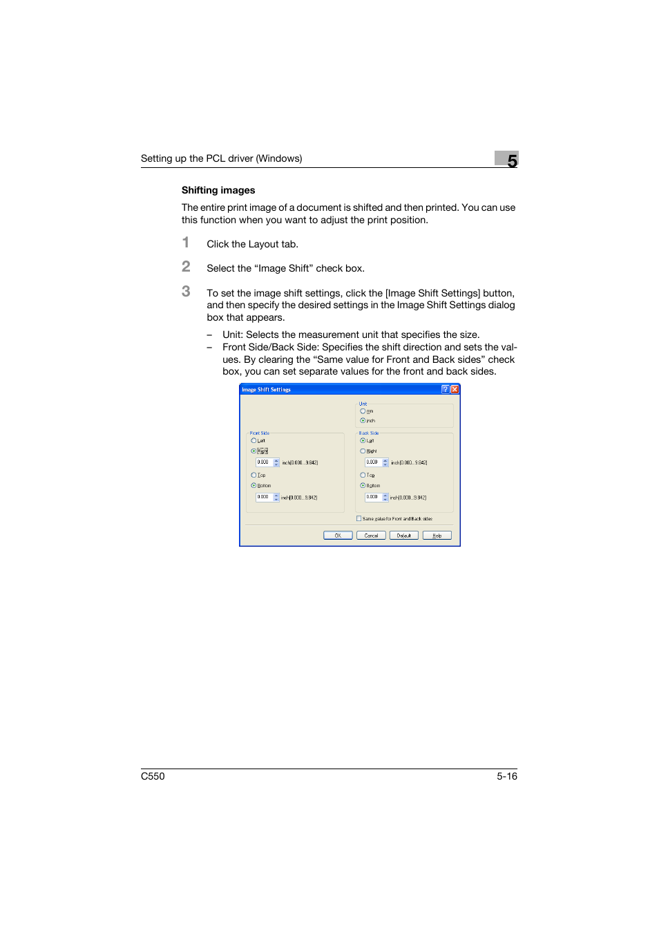 Shifting images, Shifting images -16 | Konica Minolta bizhub C550 User Manual | Page 160 / 427