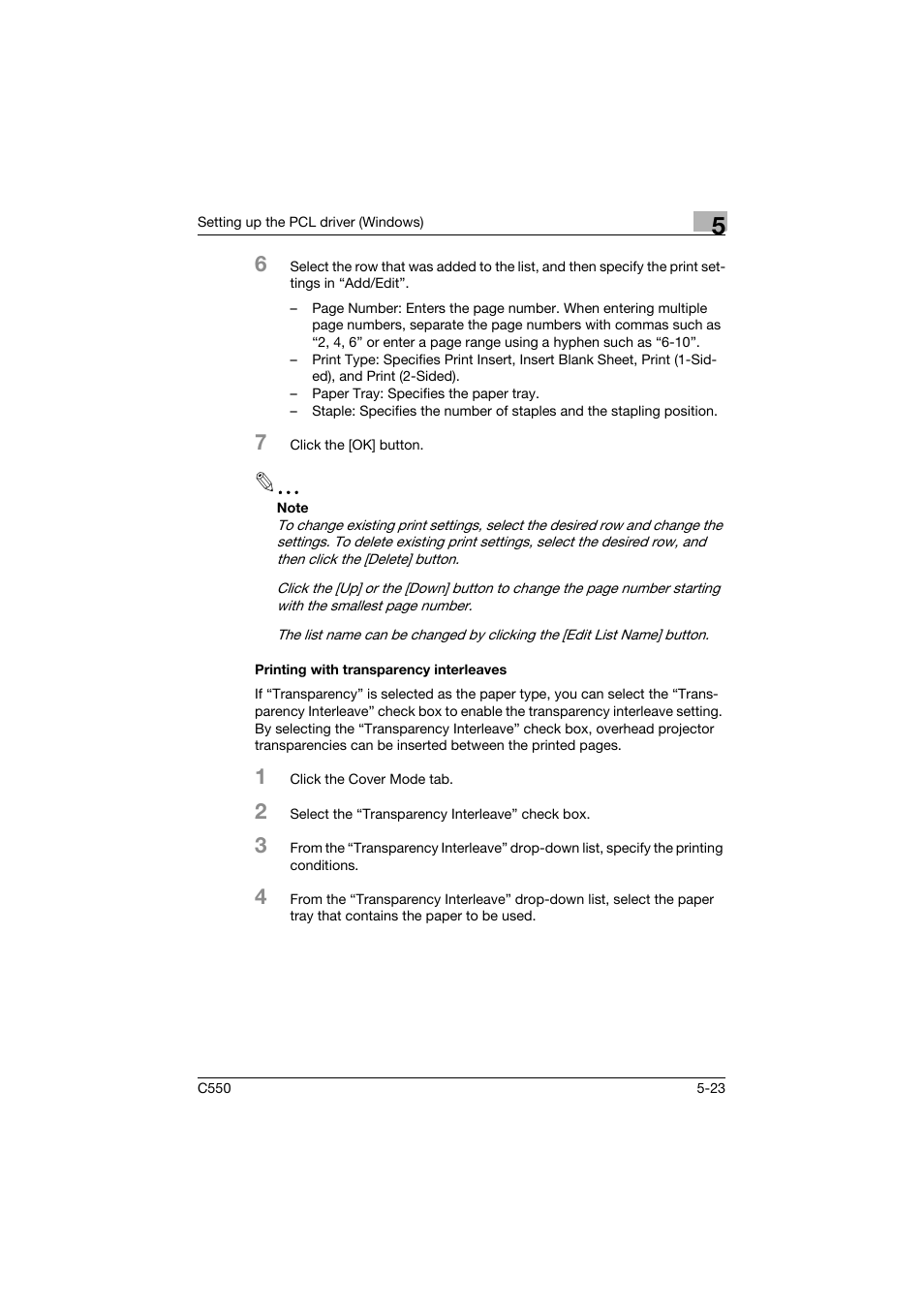 Printing with transparency interleaves, Printing with transparency interleaves -23 | Konica Minolta bizhub C550 User Manual | Page 167 / 427