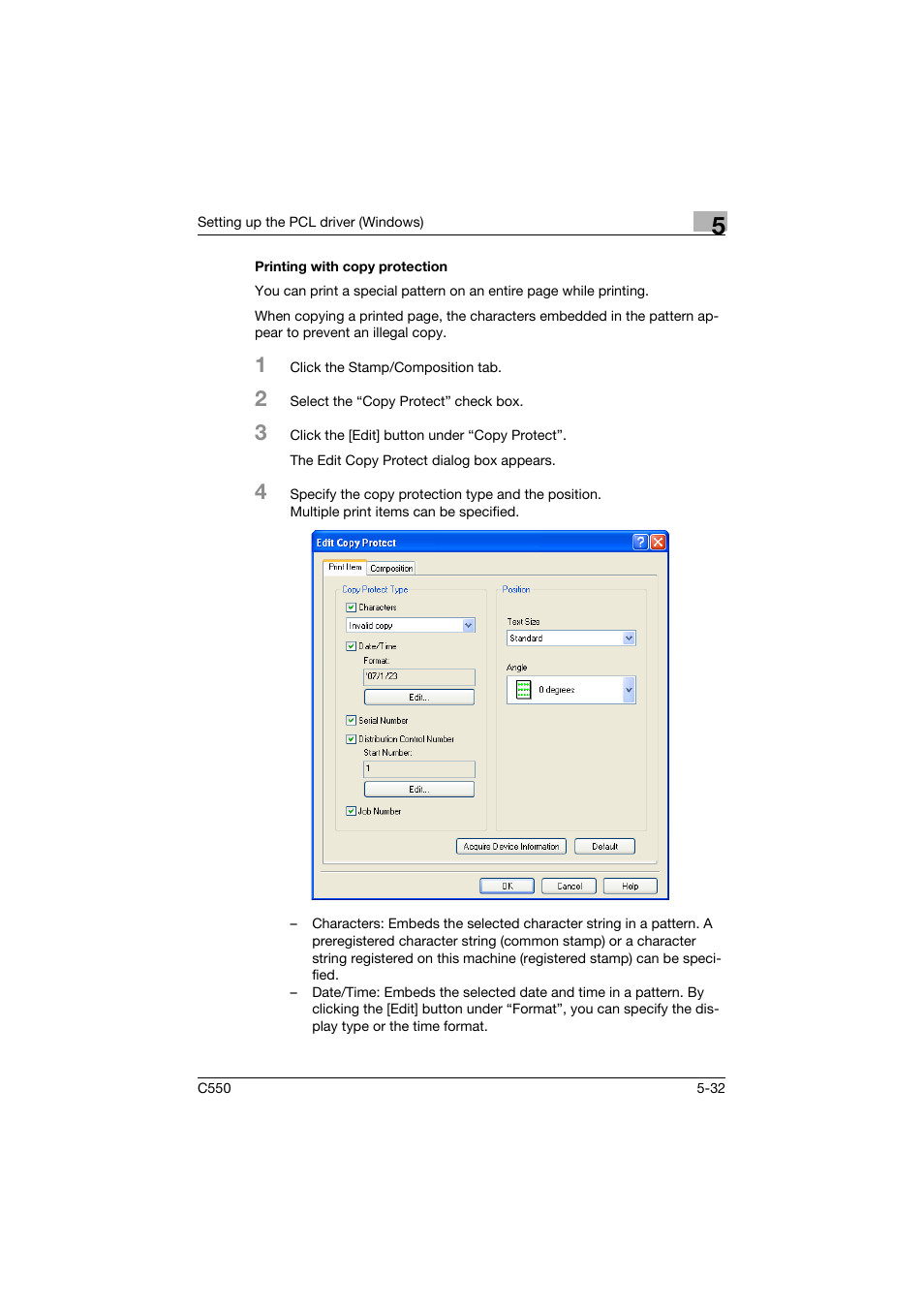 Printing with copy protection, Printing with copy protection -32 | Konica Minolta bizhub C550 User Manual | Page 176 / 427