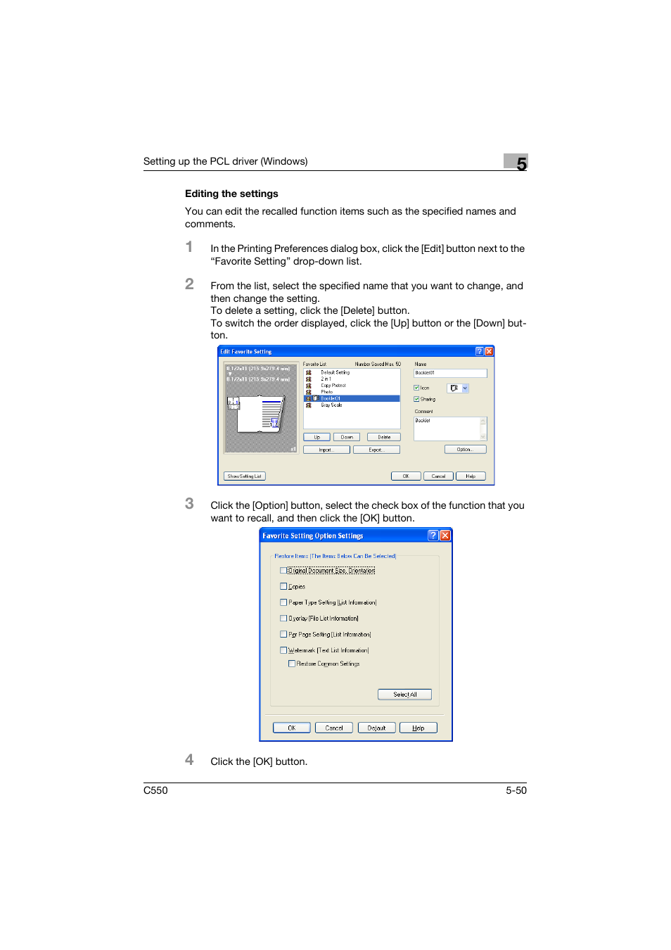 Editing the settings, Editing the settings -50 | Konica Minolta bizhub C550 User Manual | Page 194 / 427