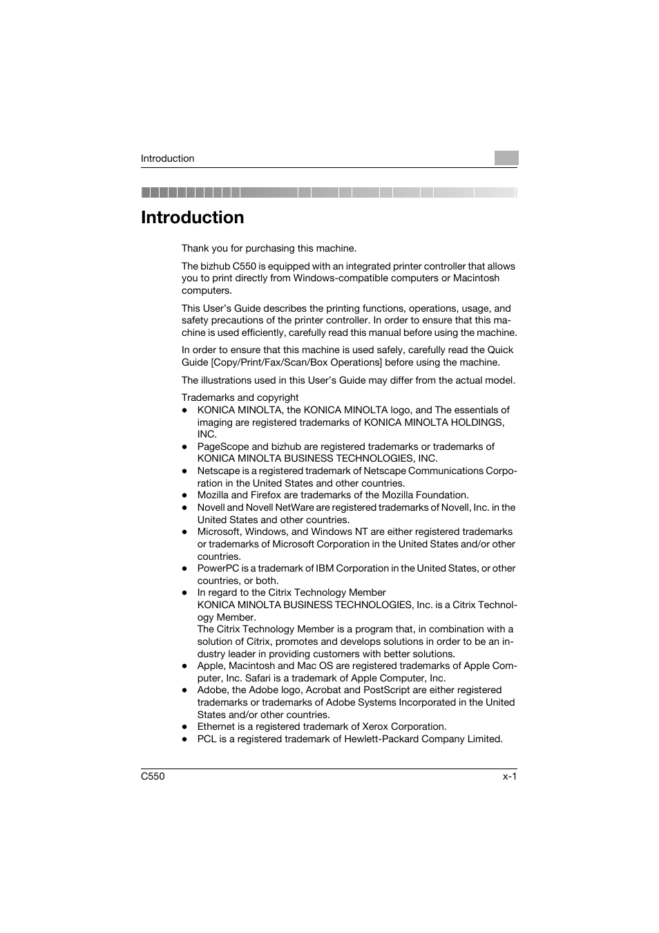 Introduction | Konica Minolta bizhub C550 User Manual | Page 2 / 427
