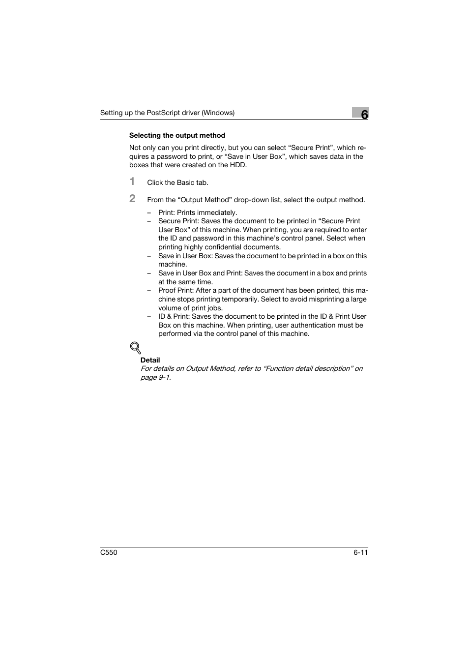 Selecting the output method, Selecting the output method -11 | Konica Minolta bizhub C550 User Manual | Page 206 / 427